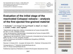 Evaluation of the Initial Stage of the Reactivated Cotopaxi Volcano Table 1