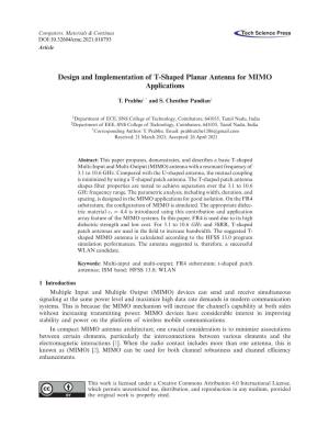 Design and Implementation of T-Shaped Planar Antenna for MIMO Applications