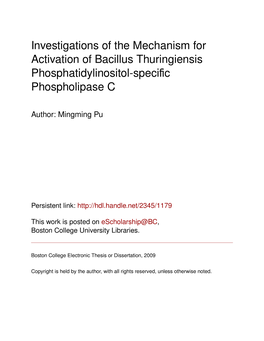 Investigations of the Mechanism for Activation of Bacillus Thuringiensis Phosphatidylinositol-Speciﬁc Phospholipase C