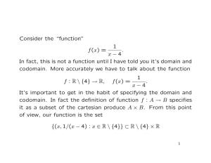 Consider the “Function” F(X) = 1 X − 4 . in Fact, This Is Not a Function Until I Have Told You It's Domain and Codomain