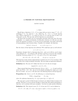 A PRIMER on NATURAL EQUIVALENCES 1. Sets Recall That