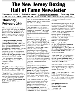 N.J. Boxing Hall of Fame Newsletter February 2014