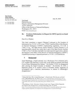 July 20, 2020 Via Email Patricia Gaviria Director, Information Management Division ATTN: FOIA/PA Office of the Director of National Intelligence Washington, D.C