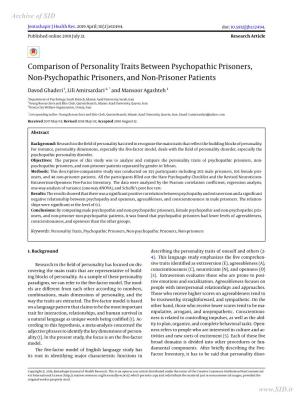 Comparison of Personality Traits Between Psychopathic Prisoners, Non-Psychopathic Prisoners, and Non-Prisoner Patients