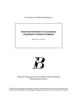 "From Ter-Petrosian to Kocharian: Leadership Change in Armenia