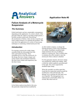 Application Note #5 Failure Analysis of a Motorcycle Suspension