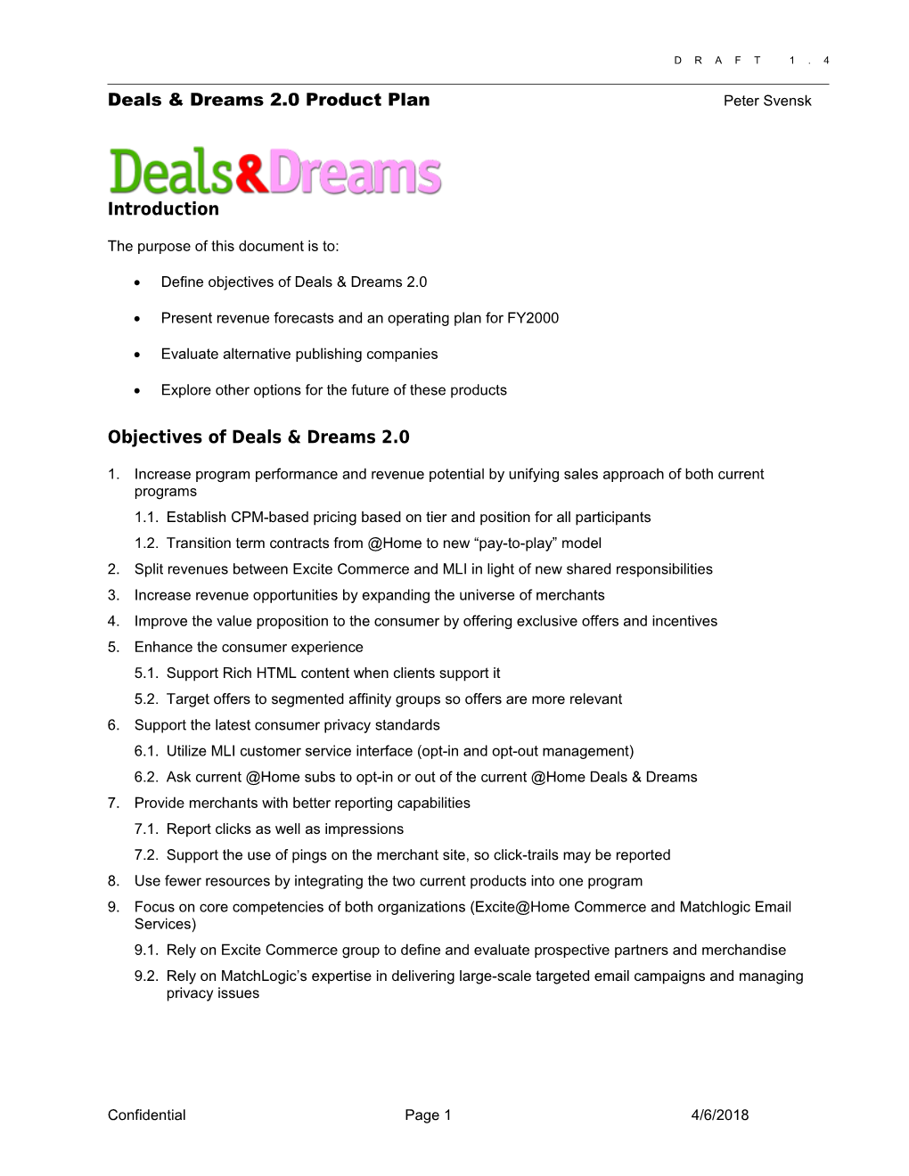 Deals & Dreams 2.0 Product Plan