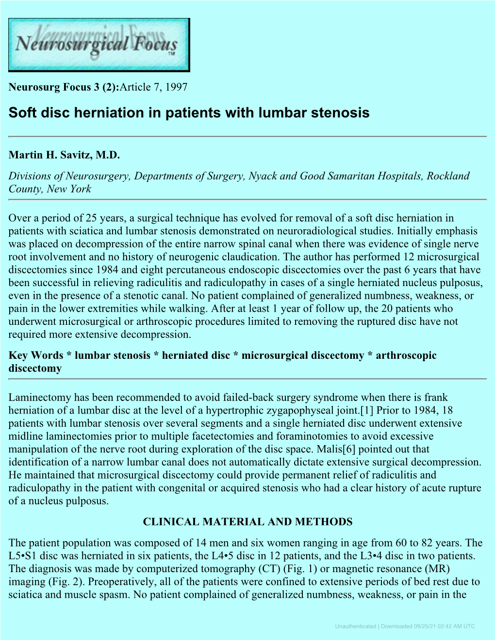 Soft Disc Herniation in Patients with Lumbar Stenosis