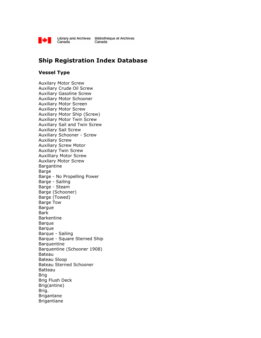 Ship Registration Index Database