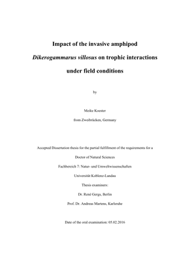 Impact of the Invasive Amphipod Dikerogammarus Villosus on Trophic Interactions Under Field Conditions”