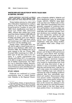 Armstrong Et Al 1983 Winter Bed-Site Selection by White-Tailed Deer in Central Ontario
