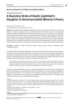 Jephthah's Daughter in American Jewish Women's Poetry