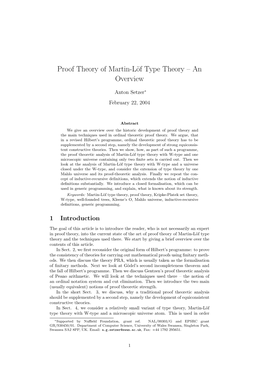 Proof Theory of Martin-Löf Type Theory – an Overview