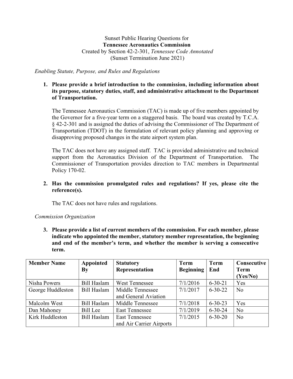 TN Aeronautics Commission QA 2020