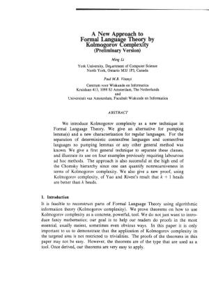 Formal Language Theory by Kolmogorov Complexity (Preliminary Version)