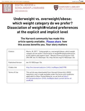 Underweight Vs. Overweight/Obese: Which Weight Category Do We Prefer? Dissociation of Weight#Related Preferences at the Explicit and Implicit Level