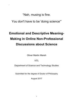 Emotional and Descriptive Meaning- Making in Online Non-Professional Discussions About Science