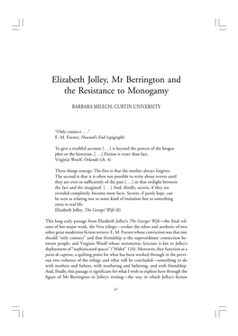 Elizabeth Jolley, Mr Berrington and the Resistance to Monogamy