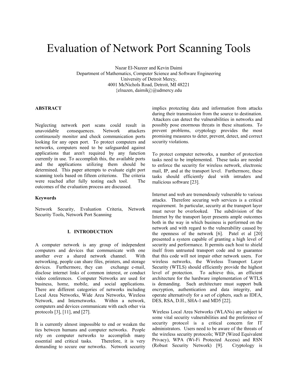 Evaluation of Network Port Scanning Tools