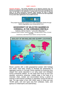 Geodiversity of Selected Quarries in Cornwall in The