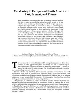 Carsharing in Europe and North America: Past, Present, and Future