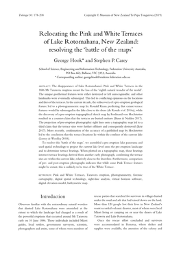 Relocating the Pink and White Terraces of Lake Rotomahana, New Zealand: Resolving the ‘Battle of the Maps’ George Hook* and Stephen P