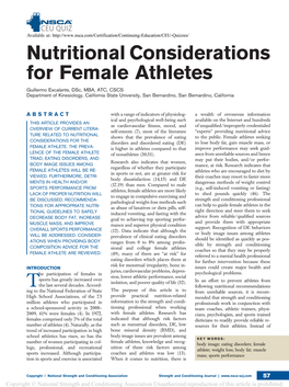 Nutritional Considerations for Female Athletes