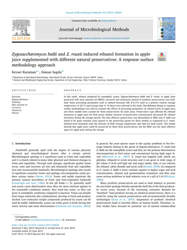 Journal of Microbiological Methods Zygosaccharomyces Bailii and Z. Rouxii Induced Ethanol Formation in Apple Juice Supplemented