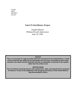 Yale-UN Oral History Project Joseph Johnson William Powell