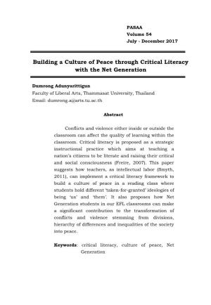Building a Culture of Peace Through Critical Literacy with the Net