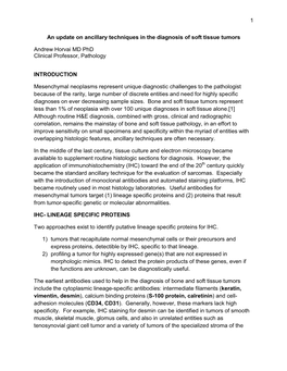 1 an Update on Ancillary Techniques in the Diagnosis of Soft Tissue Tumors