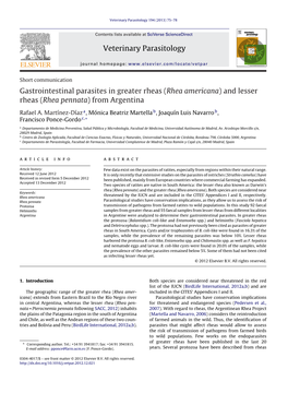 Gastrointestinal Parasites in Greater Rheas (Rhea Americana) and Lesser