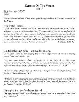 Sermon on the Mount Part 17 Text: Matthew 5:33-37 Intro