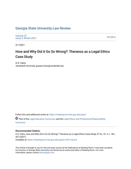 How and Why Did It Go So Wrong?: Theranos As a Legal Ethics Case Study