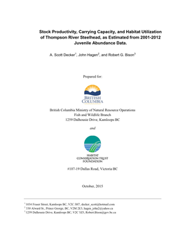 Stock Productivity, Carrying Capacity, and Habitat Utilization of Thompson River Steelhead, As Estimated from 2001-2012 Juvenile Abundance Data