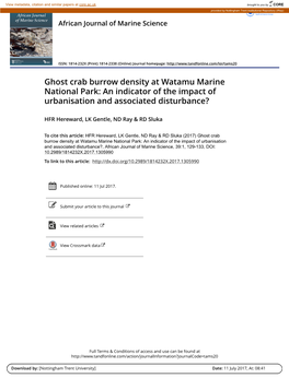 Ghost Crab Burrow Density at Watamu Marine National Park: an Indicator of the Impact of Urbanisation and Associated Disturbance?