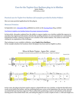 Uses for the Tuplets Over Barlines Plug-In in Sibelius Robin Walker February 5, 2020