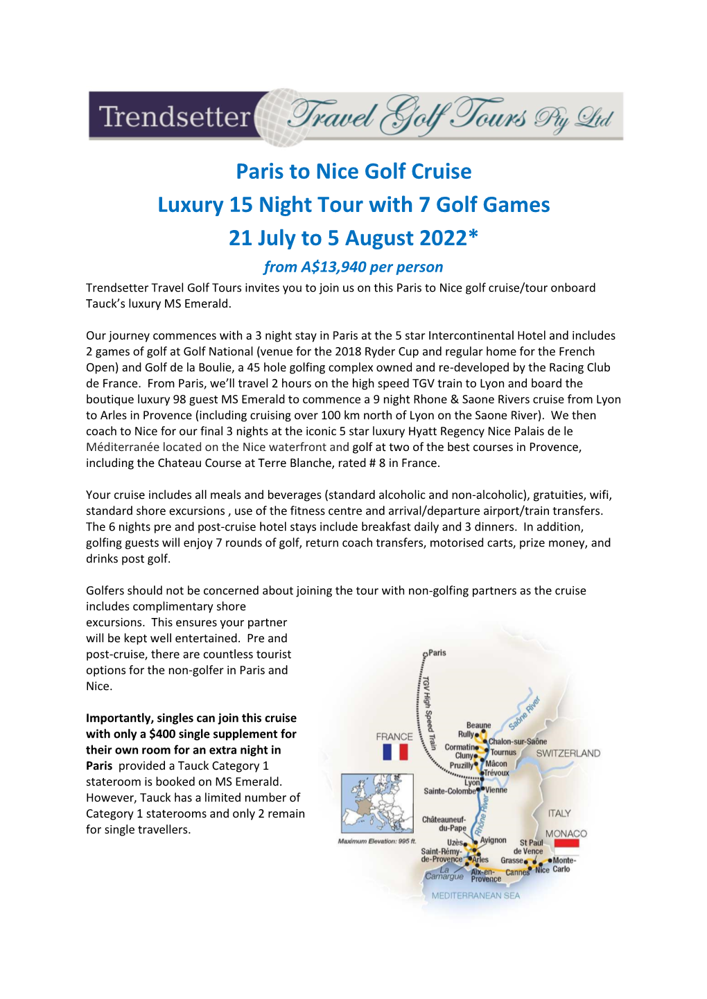 Paris to Nice Golf Cruise Luxury 15