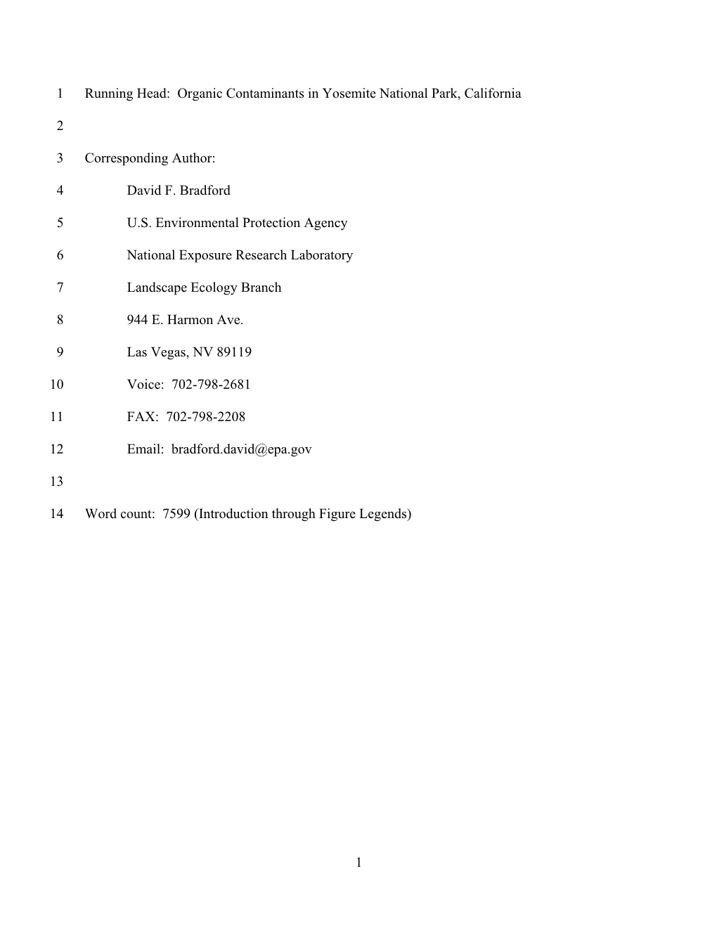 Organic Contaminants in Yosemite National Park, California