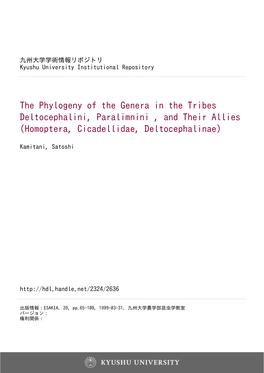 The Phylogeny of the Genera in the Tribes Deltocephalini, Paralimnini , and Their Allies (Homoptera, Cicadellidae, Deltocephalinae)