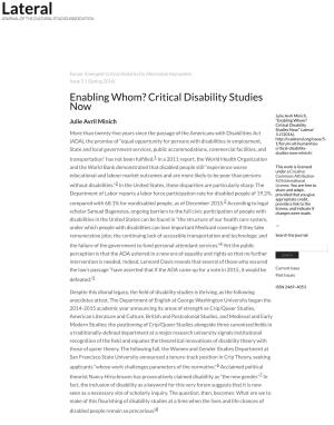 Critical Disability Studies