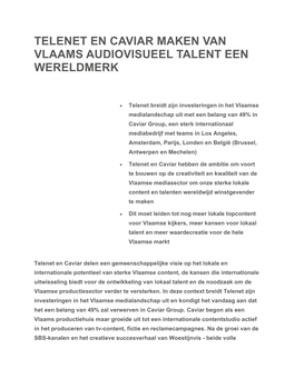 Telenet En Caviar Maken Van Vlaams Audiovisueel Talent Een Wereldmerk