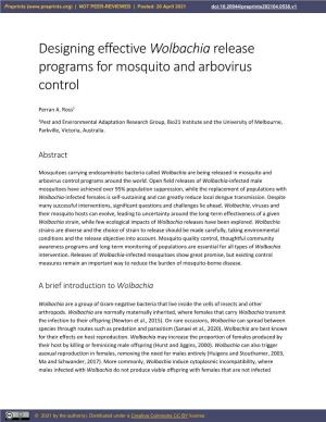 Designing Effective Wolbachia Release Programs for Mosquito and Arbovirus Control