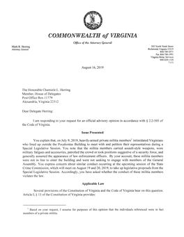 Virginia AG Militia Advisory Opinion