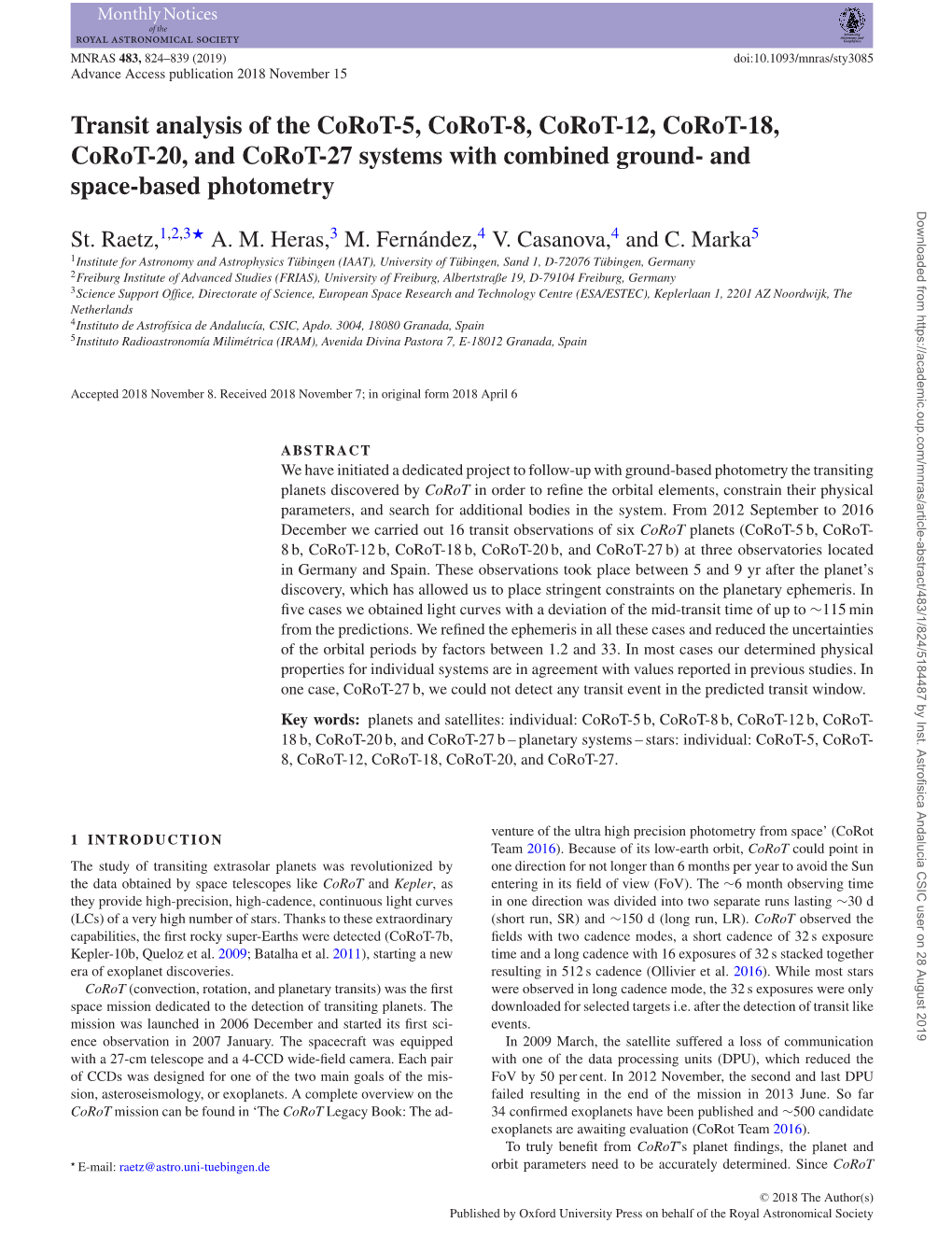 Transit Analysis of the Corot-5, Corot-8, Corot-12, Corot-18