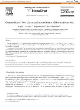 Composition of Post Classes and Normal Forms of Boolean Functions Miguel Couceiroa,1, Stephan Foldesb, Erkko Lehtonenb,∗