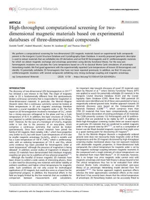High-Throughput Computational Screening for Two-Dimensional