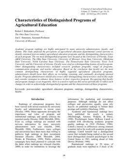 Characteristics of Distinguished Programs of Agricultural Education