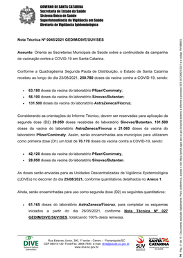 GOVERNO DE SANTA CATARINA Secretaria De Estado Da Saúde Sistema Único De Saúde Superintendência De Vigilância Em Saúde Diretoria De Vigilância Epidemiológica