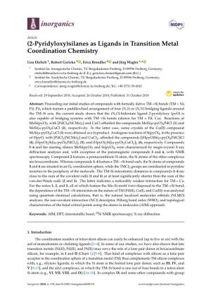Silanes As Ligands in Transition Metal Coordination Chemistry
